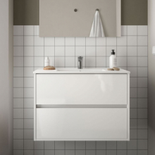 Mobile bagno sospeso bianco laccato lucido con lavabo 2 cassetti 90x45x56h