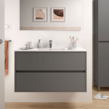 Mobile bagno sospeso grigio opaco con lavabo 2 cassetti 100x45x56h