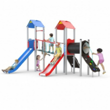 Castello A Doppia Torre Con Scivoli, Gioco Per Parchi Completo Di Arrampicate In Corda, Ponte Tibetano In Corda E Ponte A Tunnel