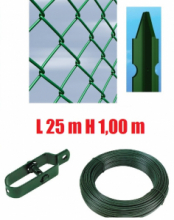 Recinzione Completa 25mt  Lineari Rete Metallica Plastificata (Rete h100 cm) (Maglia:mm50X50) con Paletti nel Cemento