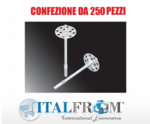 Tassello in Polipropilene Additivato - Diam. 10 mm - Lung. 70 mm per Ancorare Pannelli Isolanti - Confezione da 250 Pz